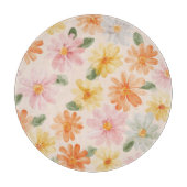 Perzik Roze Geel Blauwe Bloemen Snijplank (Voorkant)