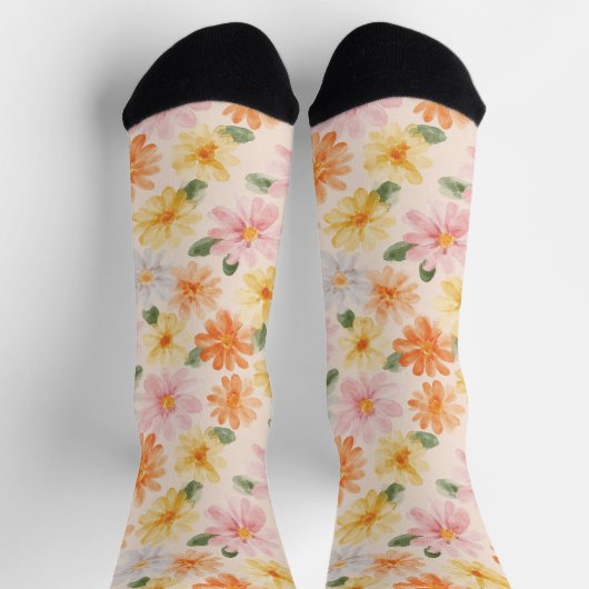 Perzik Roze Geel Blauwe Bloemen Sokken (Top)