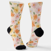 Perzik Roze Geel Blauwe Bloemen Sokken (Gebogen)