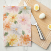 Perzik Roze Geel Blauwe Bloemen Theedoek (Quarter Fold)