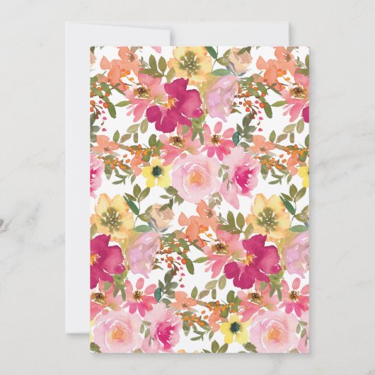 Perzik roze geel Waterverf bloemenbruiloft Kaart (Achterkant)
