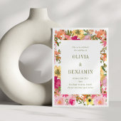 Perzik roze geel Waterverf bloemenbruiloft Kaart