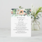 Perzik roze gekleurde bloemen bruiloft informatie informatiekaartje (Staand voorkant)