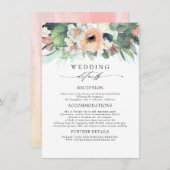 Perzik roze gekleurde bloemen bruiloft informatie informatiekaartje (Voorkant / Achterkant)