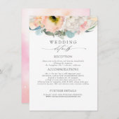 Perzik roze gekleurde bloemen bruiloft informatie informatiekaartje (Voorkant / Achterkant)