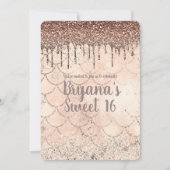 Perzik Roze Glitter Drip Zeemeermin Sweet 16 Feest Kaart (Voorkant)