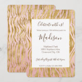 Perzik Roze Goud Glitz Glans Zebraprint Kaart (Voorkant / Achterkant)