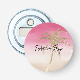 Perzik Roze Goud Tropische Palmboom Button Flesopener