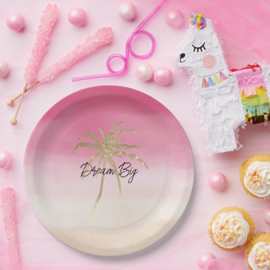 Perzik roze goud tropische palmboom papieren bordje (Feest)
