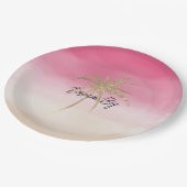 Perzik roze goud tropische palmboom papieren bordje (Gekanteld)