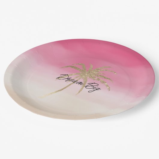 Perzik roze goud tropische palmboom papieren bordje (Gekanteld)