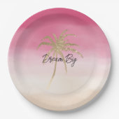 Perzik roze goud tropische palmboom papieren bordje (Voorkant)