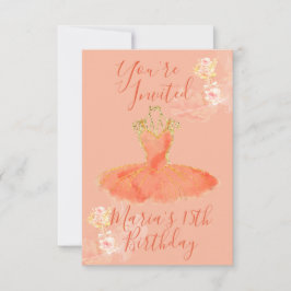 Perzik Roze Gouden Ballerina Jurk Bloemengeur Kaart