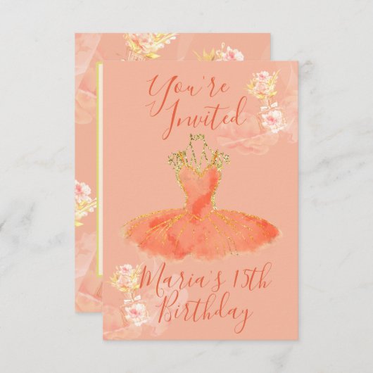 Perzik Roze Gouden Ballerina Jurk Bloemengeur Kaart (Voorkant / Achterkant)