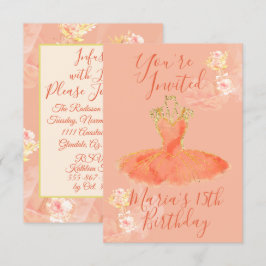 Perzik Roze Gouden Ballerina Jurk Bloemengeur Kaart
