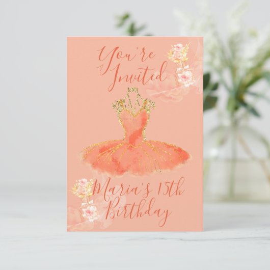 Perzik Roze Gouden Ballerina Jurk Bloemige Parfum Kaart (Staand voorkant)