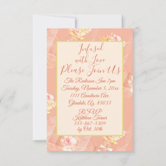 Perzik Roze Gouden Ballerina Jurk Bloemige Parfum Kaart (Achterkant)