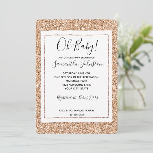 Perzik Roze Gouden Blush Glitter Glans Kaart (Staand voorkant)
