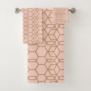 Perzik Roze & Gouden Moderne Boho Geometrische Gla Bad Handdoek