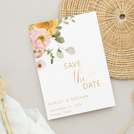 Perzik Roze & Gouden Tuinboeket Save the Date Kaart