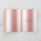 Perzik Roze Hert Goud Glitter Kerstmis Kaart (Binnen)