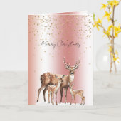 Perzik Roze Hert Goud Glitter Kerstmis Kaart (Gele Bloem)