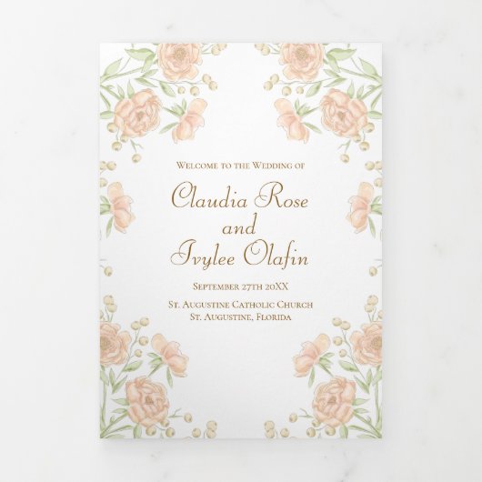Perzik Roze Huwelijksprogramma's Drieluik Programma (Cover)