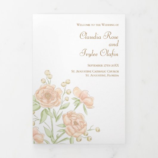 Perzik Roze Huwelijksprogramma's Drieluik Programma (Cover)