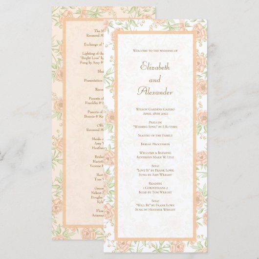 Perzik Roze Huwelijksprogramma's Menu (Voorkant / Achterkant)