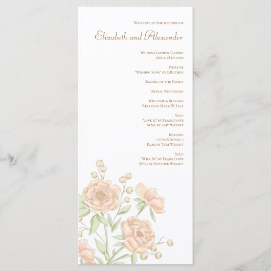 Perzik Roze Huwelijksprogramma's Menu (Voorkant)