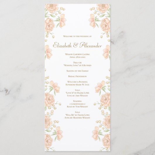 Perzik Roze Huwelijksprogramma's Menu (Voorkant)