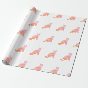 Perzik Roze Kat Patroon Cadeaupapier
