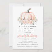 Perzik roze kleine pompoen baby meisje douche kaart (Voorkant)