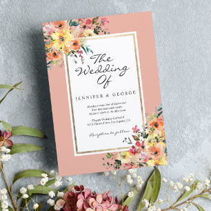 Perzik roze koraal oranje bloemige landelijke brui kaart