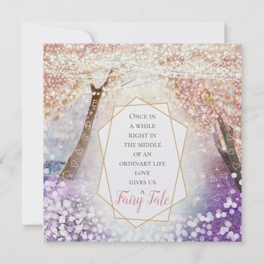 Perzik Roze Koraal Paars en Blauwe Sprookjeshuweli Kaart (Achterkant)