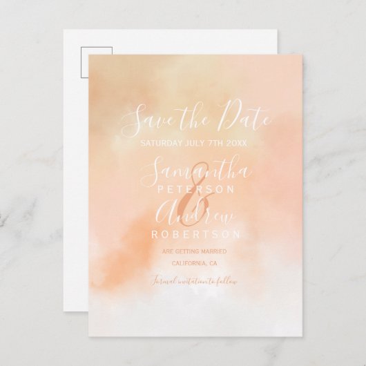 Perzik roze koraal waterverf ombre save the date aankondigingskaart (Voorkant / Achterkant)