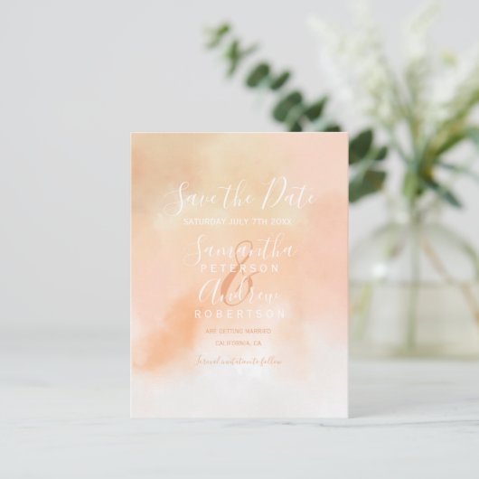 Perzik roze koraal waterverf ombre save the date aankondigingskaart (Staand voorkant)