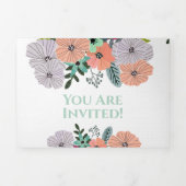 Perzik Roze Lavendel Groen Bloem Bruiloft Drieluik Uitnodiging (Cover)