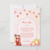 Perzik Roze Lotus Lantaarns Indiaas Paar Bruiloft Bedankkaart (Voorkant)