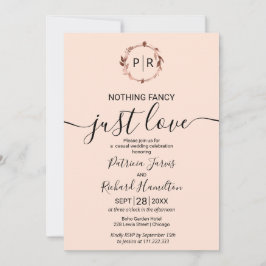 Perzik Roze Monogram Calligrafie Foto Bruiloft Kaart