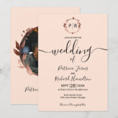 Perzik Roze Monogram Calligrafie Foto Bruiloft Kaart (Voorkant / Achterkant)