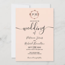 Perzik Roze Monogram Calligrafie Foto Bruiloft