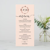 Perzik Roze Monogram Foto Huwelijksmenu Kaart (Staand voorkant)