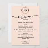 Perzik Roze Monogram Foto Trouwmenu Kaart (Voorkant)