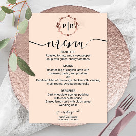 Perzik Roze Monogram Foto Trouwmenu Kaart