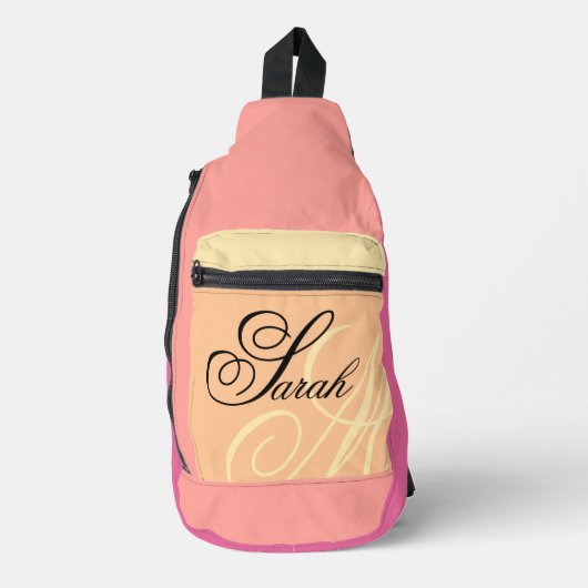 Perzik Roze Naam Monogram Cut Naai Sling Bag (Voorkant)