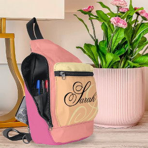 Perzik Roze Naam Monogram Cut Naai Sling Bag
