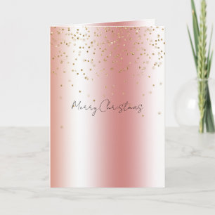 Perzik Roze Ombre Goud Bokeh Glitter Kerstmis Kaart