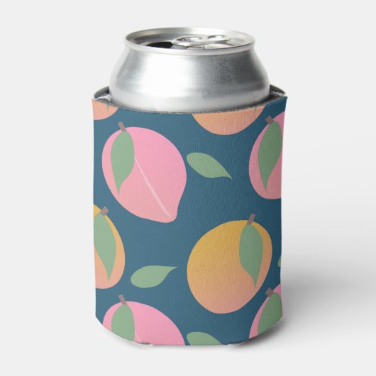 Perzik Roze Oranje Fruit Patroon Navy Blikjeskoeler (Blikje Voorkant)