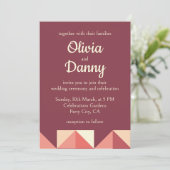 Perzik Roze Paarse Driehoek Geometrische Bruiloft Kaart (Staand voorkant)